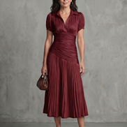 Theodora | Vestito Midi a Strisce con Vita Plissettata