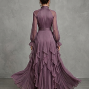 Demetria | Abito Maxi con Dettagli a Volant e Collo Legato
