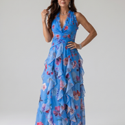 Nori | Top Maxi Floreale con Rouches e Scollo All'Americana