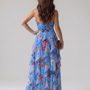 Nori | Top Maxi Floreale con Rouches e Scollo All'Americana
