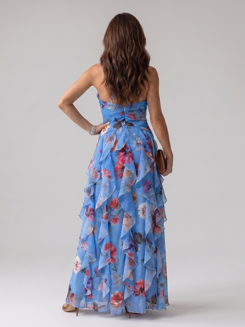 Nori | Top Maxi Floreale con Rouches e Scollo All'Americana