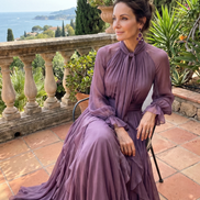 Demetria | Abito Maxi con Dettagli a Volant e Collo Legato