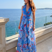 Nori | Top Maxi Floreale con Rouches e Scollo All'Americana