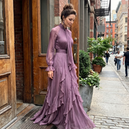 Demetria | Abito Maxi con Dettagli a Volant e Collo Legato