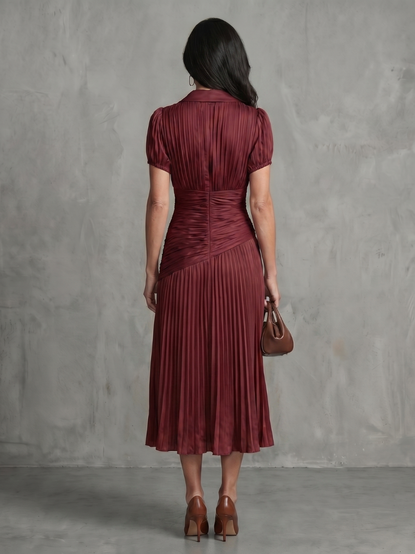 Theodora | Vestito Midi a Strisce con Vita Plissettata