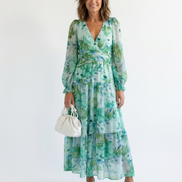 Althea | Abito Maxi a Maniche Lunghe con Fantasia Floreale