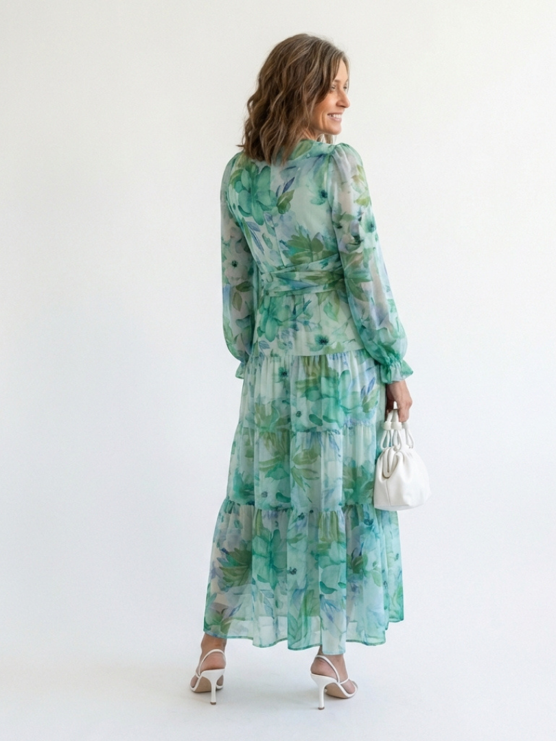 Althea | Abito Maxi a Maniche Lunghe con Fantasia Floreale
