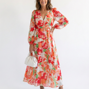 Althea | Abito Maxi a Maniche Lunghe con Fantasia Floreale