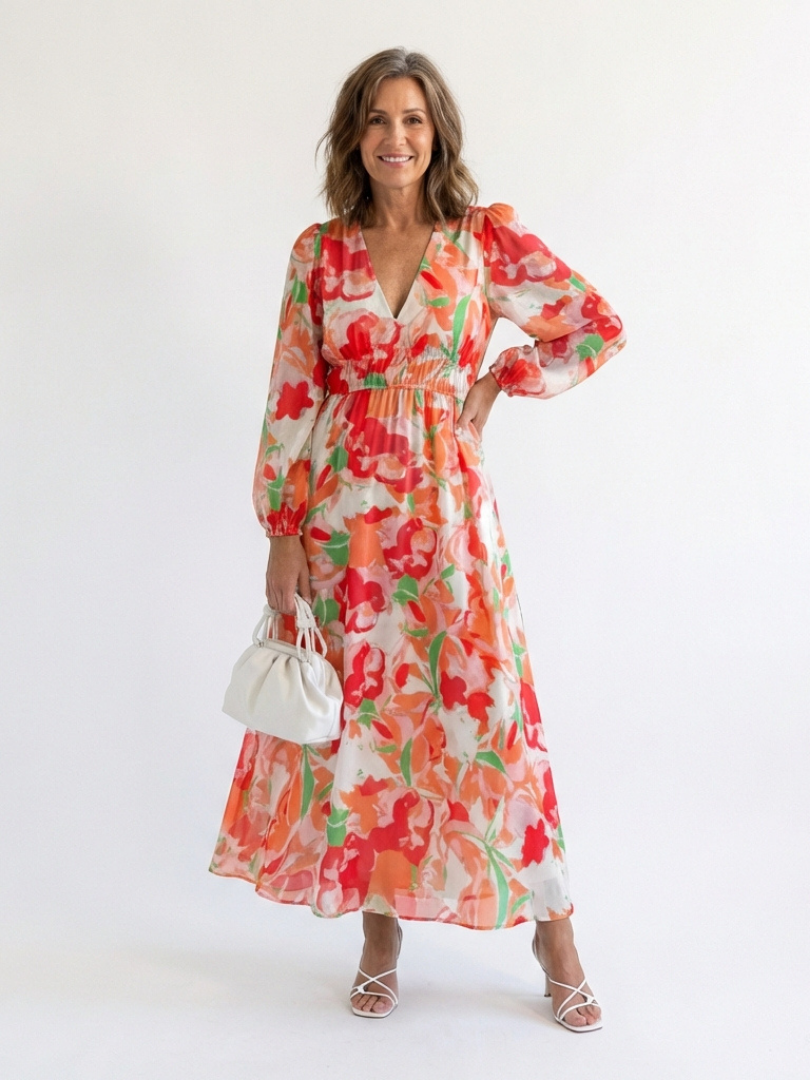 Althea | Abito Maxi a Maniche Lunghe con Fantasia Floreale