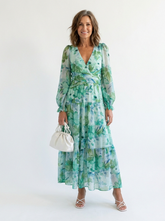 Althea | Abito Maxi a Maniche Lunghe con Fantasia Floreale