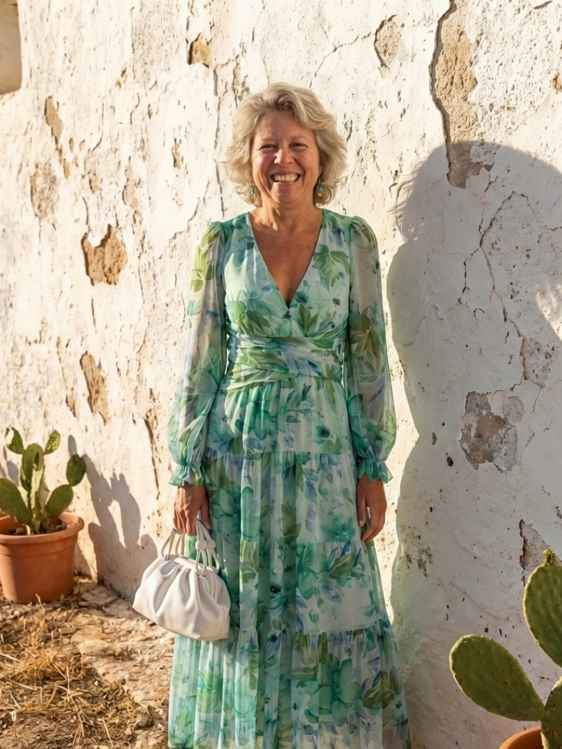 Althea | Abito Maxi a Maniche Lunghe con Fantasia Floreale
