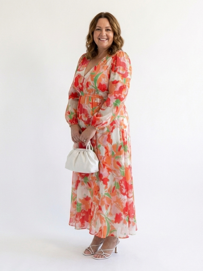 Althea | Abito Maxi a Maniche Lunghe con Fantasia Floreale