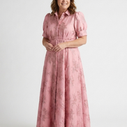 Xanthea | Abito maxi a maniche corte, aderente, con texture floreale