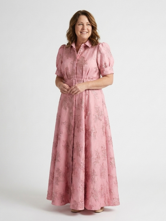 Xanthea | Abito maxi a maniche corte, aderente, con texture floreale