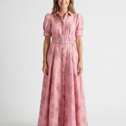 Xanthea | Abito maxi a maniche corte, aderente, con texture floreale
