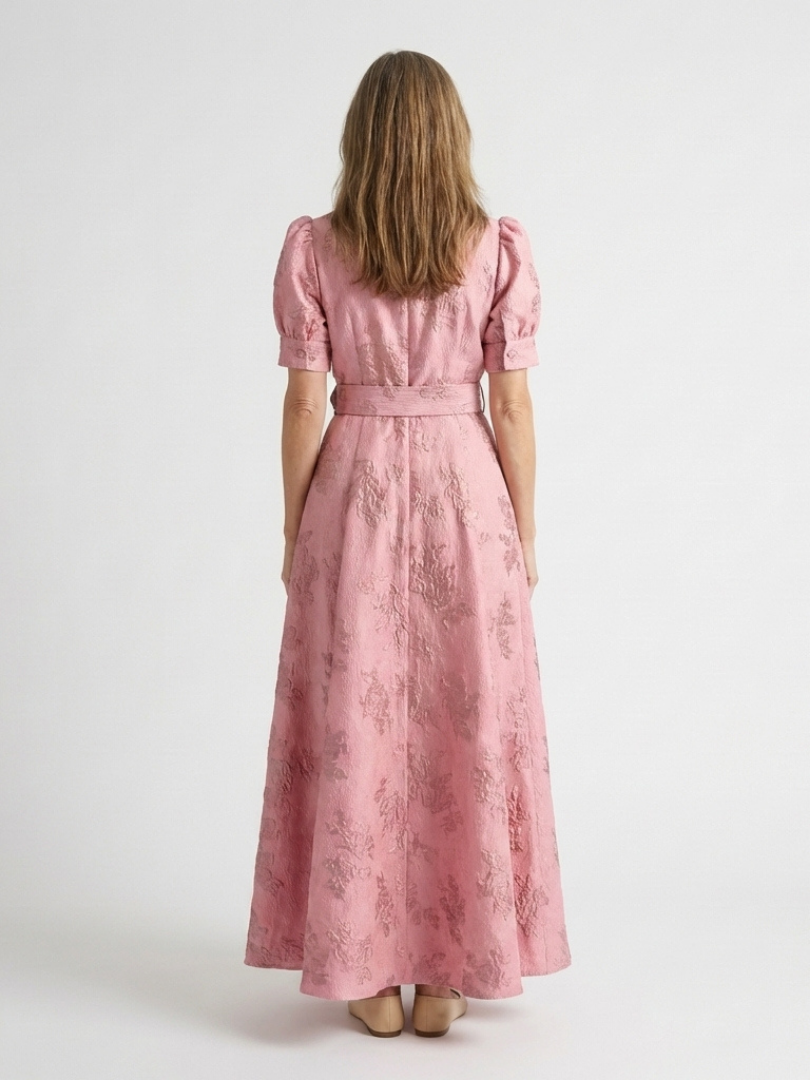 Xanthea | Abito maxi a maniche corte, aderente, con texture floreale