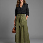 Vera | Set di Due Pezzi Blusa Nera Gonna Midi Verde Oliva