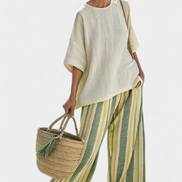 Ellowyn | Set in lino a righe verdi