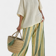 Ellowyn | Set in lino a righe verdi