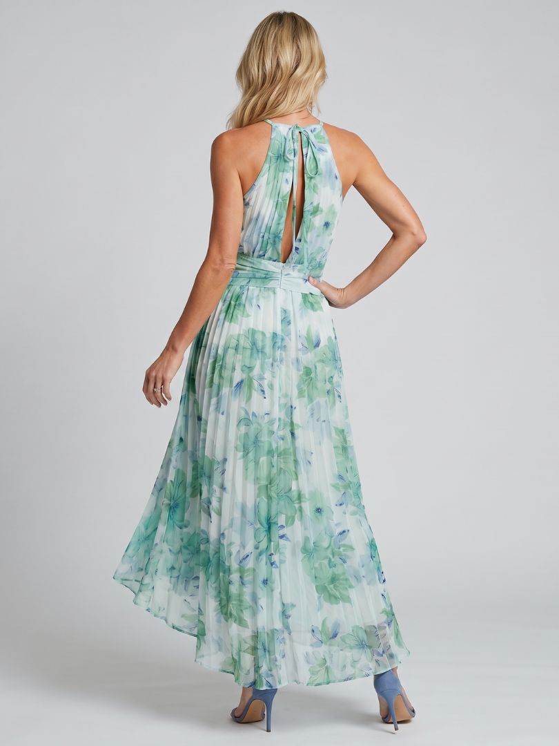 Portia | Abito Midi Floreale Pieghevole con Collo Halter