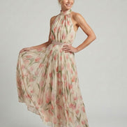 Aurelle | Abito Midi Floreale con Collo Halter