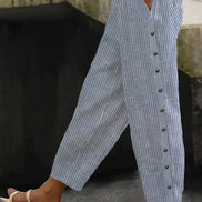 Linaya - Pantaloni a Righe con Bottoni
