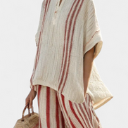 Mirella | Set in lino a righe rosse classiche