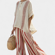 Mirella | Set in lino a righe rosse classiche