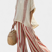 Mirella | Set in lino a righe rosse classiche