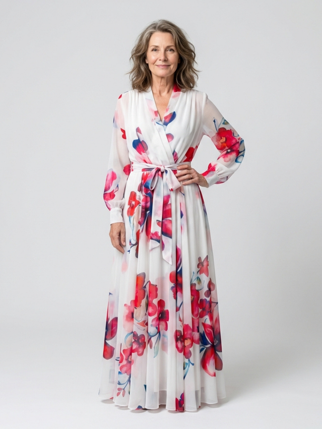 Lillian | Vestito Maxi Floreale con Maniche Lunghe