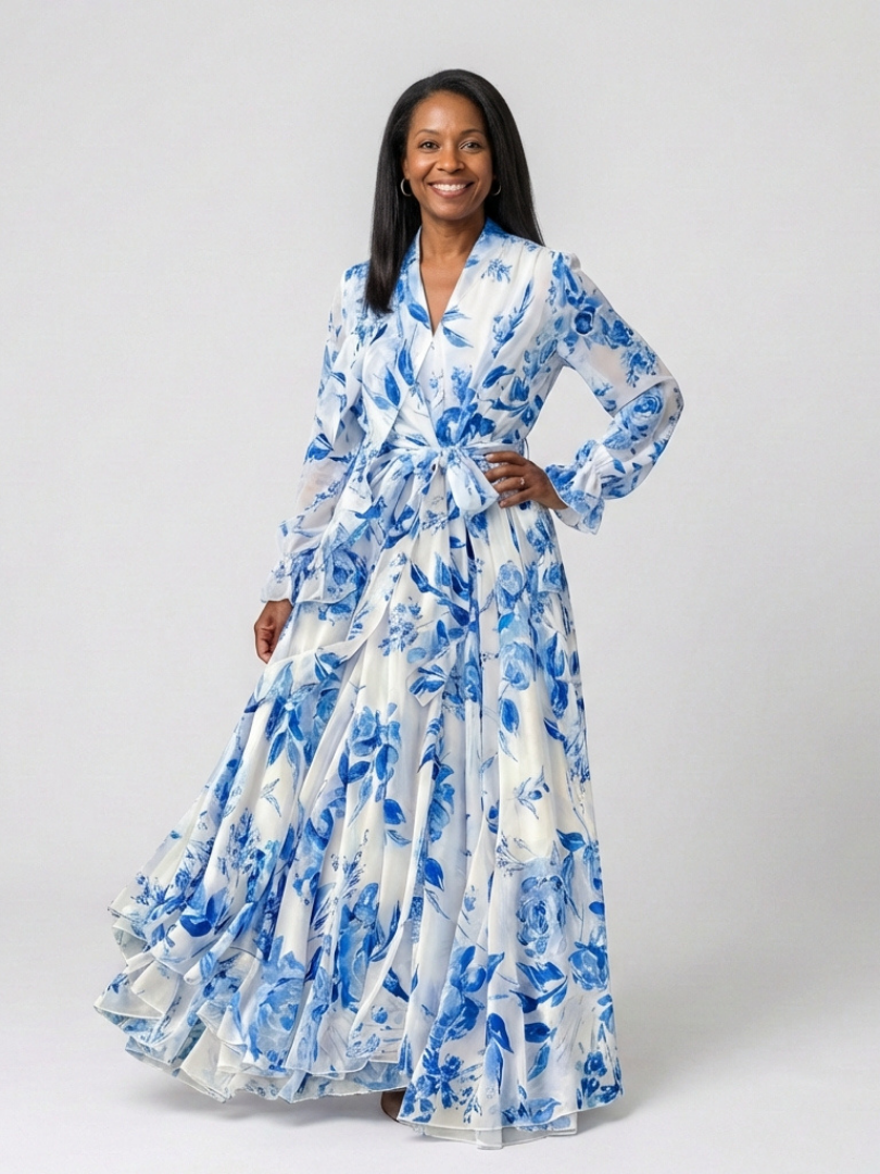 Lillian | Vestito Maxi Floreale con Maniche Lunghe