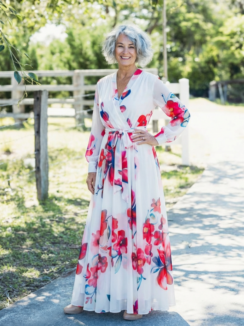 Lillian | Vestito Maxi Floreale con Maniche Lunghe
