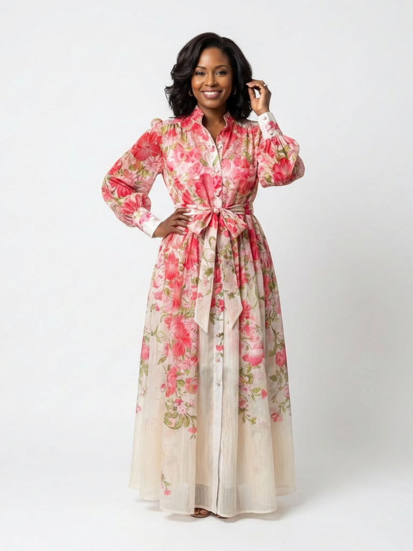 Cressida | Abito Maxi Floreale con Maniche Lunghe