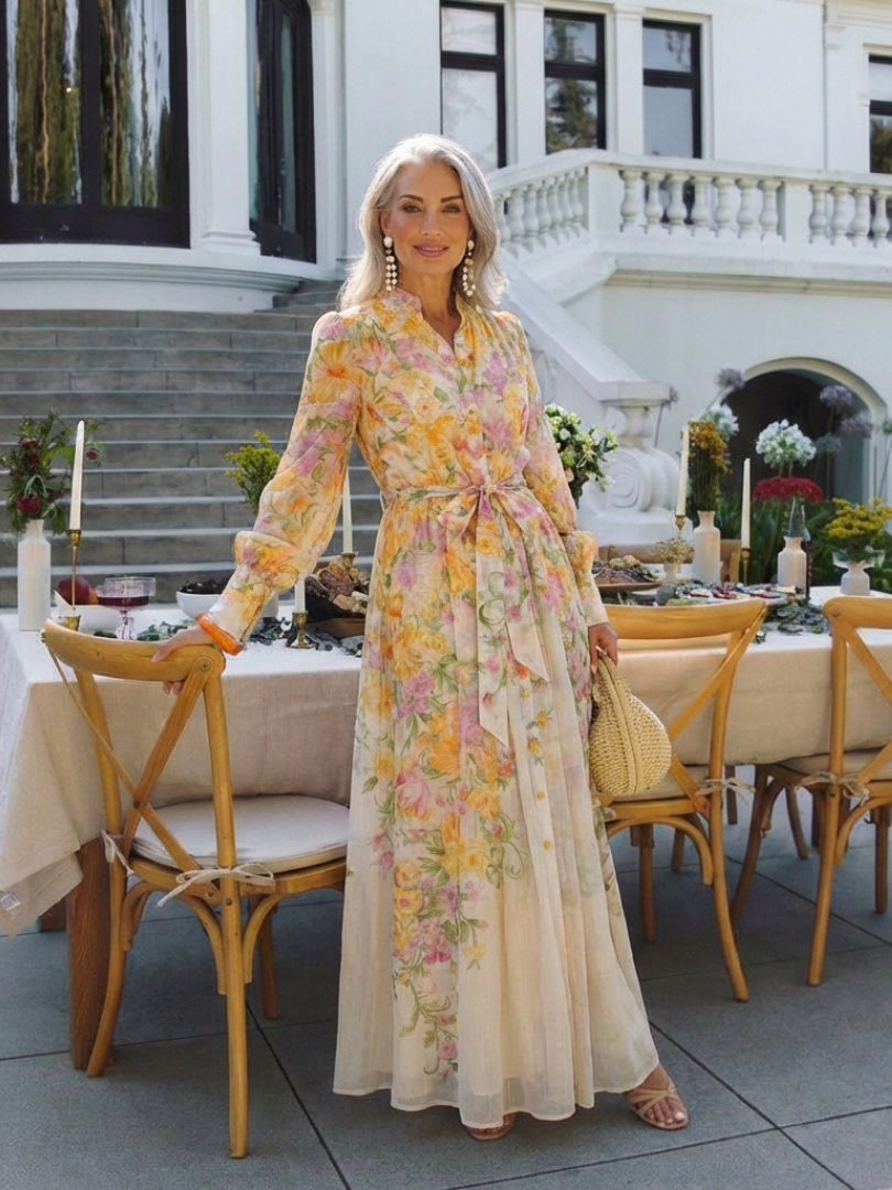 Cressida | Abito Maxi Floreale con Maniche Lunghe