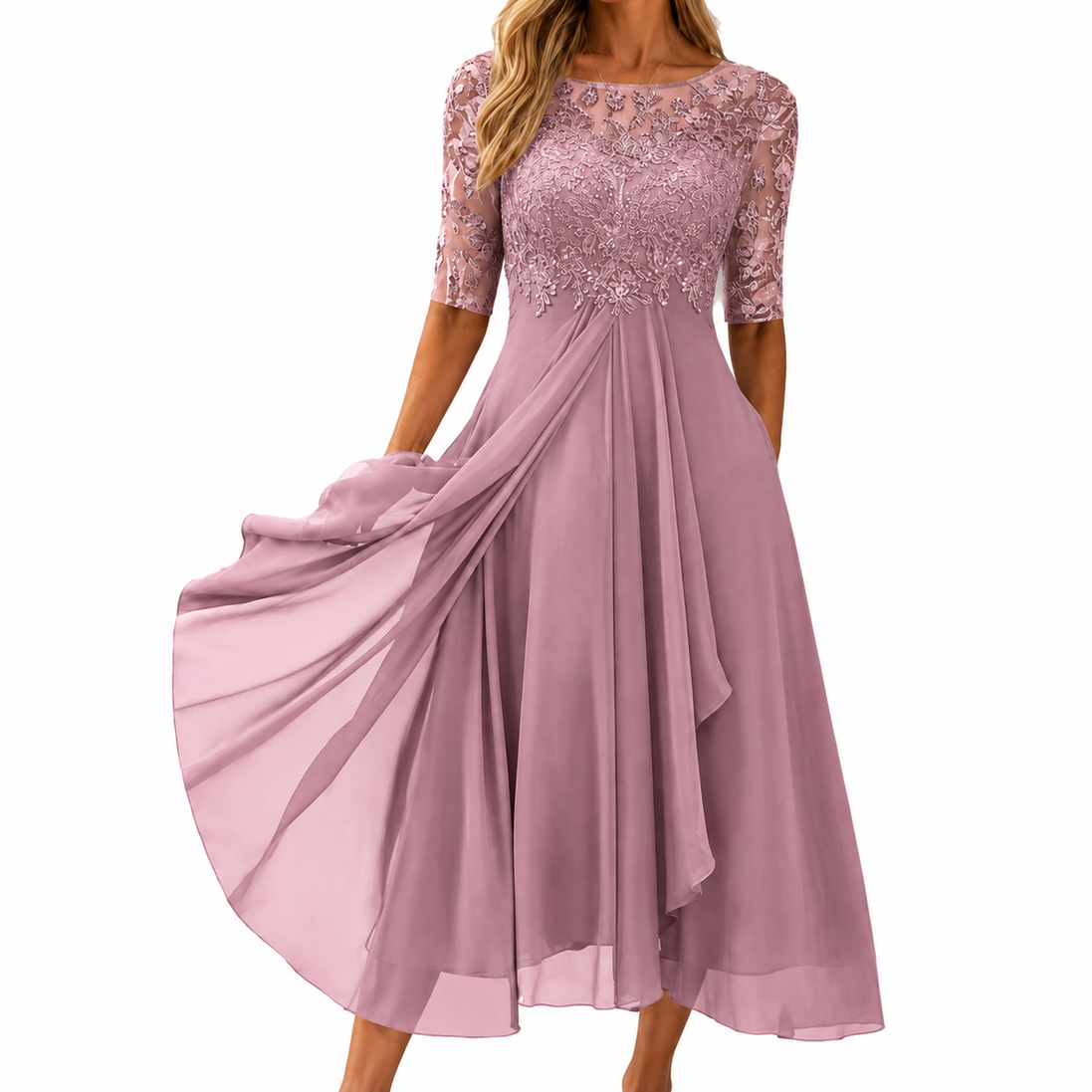 Maria™ Abito Elegante in Pizzo e Chiffon