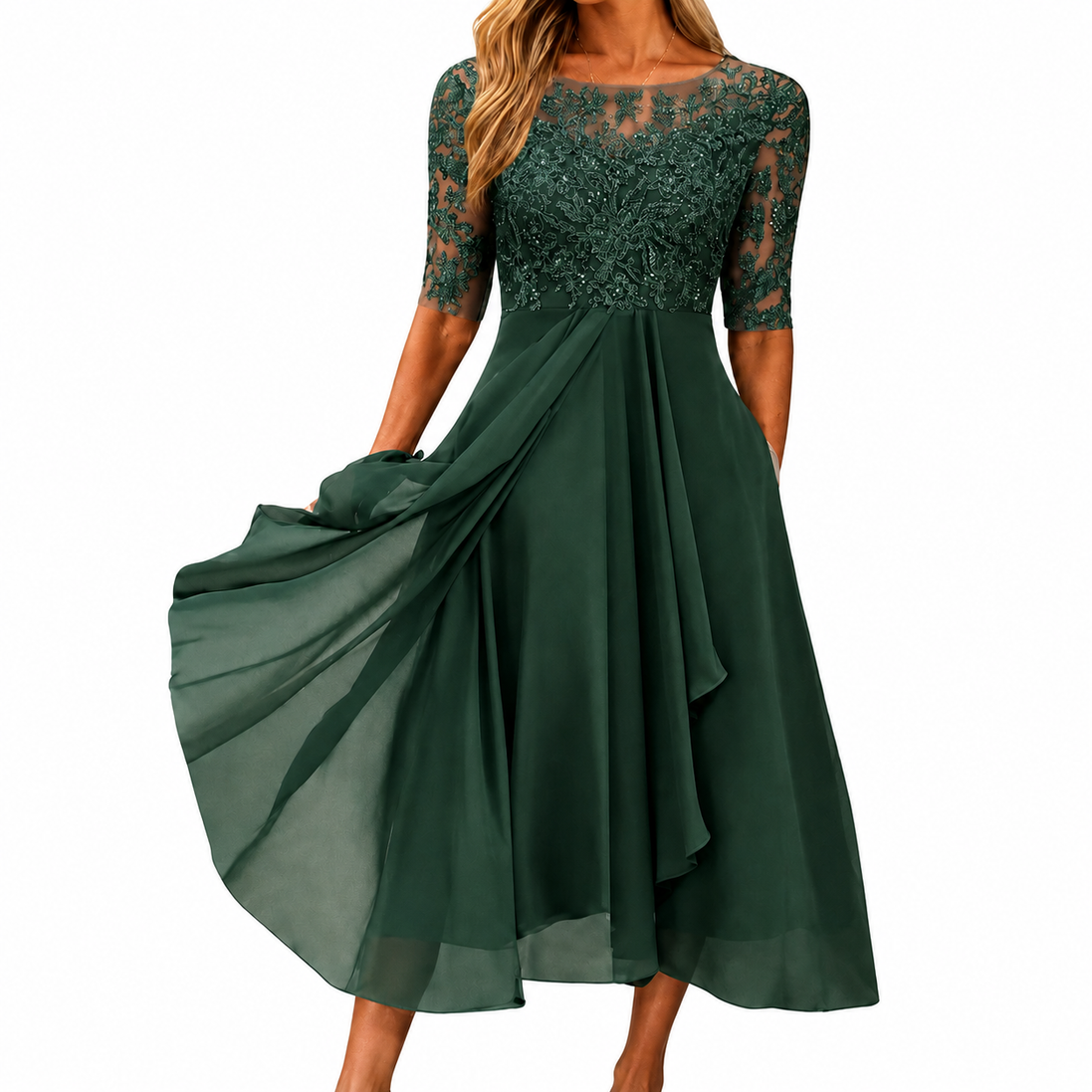 Maria™ Abito Elegante in Pizzo e Chiffon